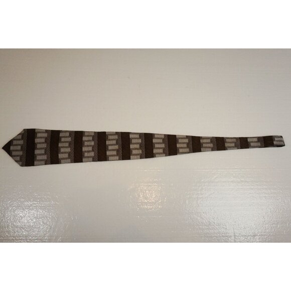 Pierre Cardin Brown & Silver Silk Geometric Pattern Necktie - Picture 3 of 11